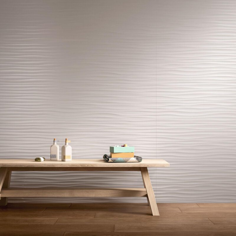 Faianta Alba Rectificata Satinata Semi-Mata Marazzi Essenziale Wave 3D 40X120 cm MMFN - imagine 3