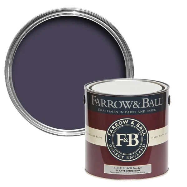 Vopsea neagra mata 2 la suta luciu pentru interior Farrow and Ball Estate Emulsion Bible Black No. 225 2.5 Litri