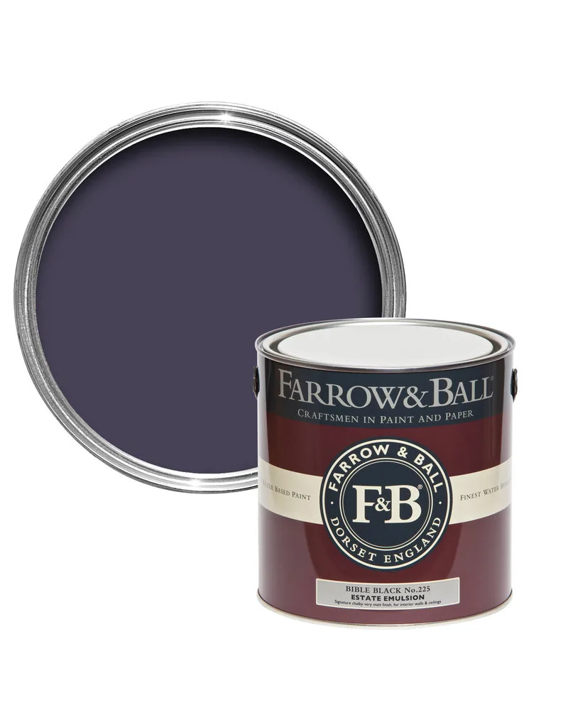 Vopsea neagra satinata 40 la suta luciu pentru interior Farrow and Ball Modern Eggshell Bible Black No. 225 2.5 Litri
