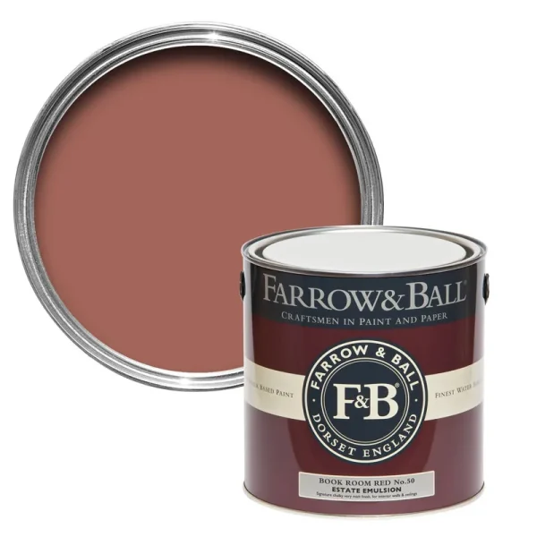 Vopsea rosie mata 2 la suta luciu pentru interior Farrow and Ball Estate Emulsion Book Room Red No. 50 2.5 Litri