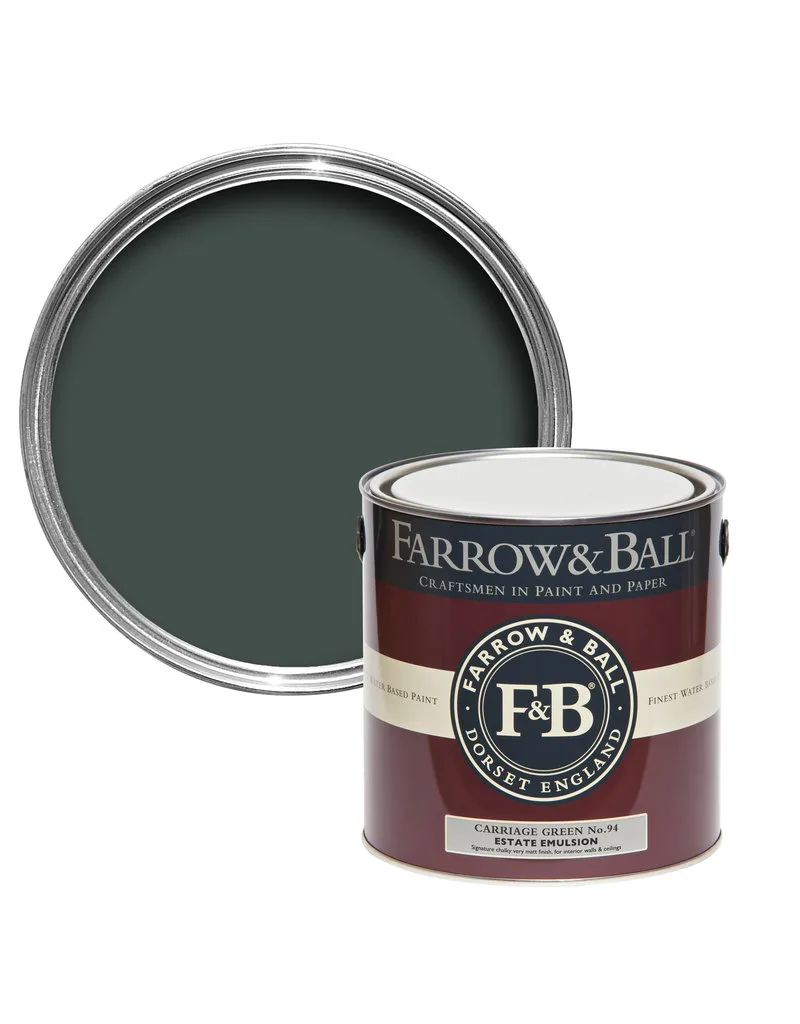 Vopsea verde satinata 20 la suta luciu pentru exterior Farrow and Ball Exterior Eggshell Carriage Green No. 94 2.5 Litri