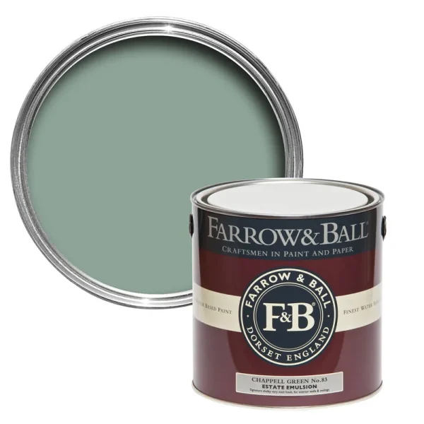 Vopsea verde mata 7 la suta luciu pentru interior Farrow and Ball Mostra Chappell Green No. 83 100 ml