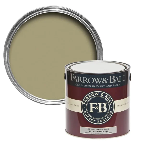 Vopsea verde mata 2 la suta luciu pentru interior Farrow and Ball Estate Emulsion Green Stone No. 12 2.5 Litri