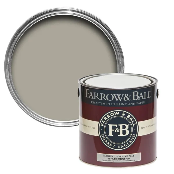 Vopsea gri mata 2 la suta luciu pentru interior Farrow and Ball Estate Emulsion Hardwick White No. 5 5 Litri