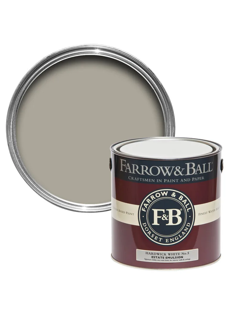 Vopsea gri lucioasa 95 la suta luciu pentru interior exterior Farrow and Ball Full Gloss Hardwick White No. 5 2.5 Litri