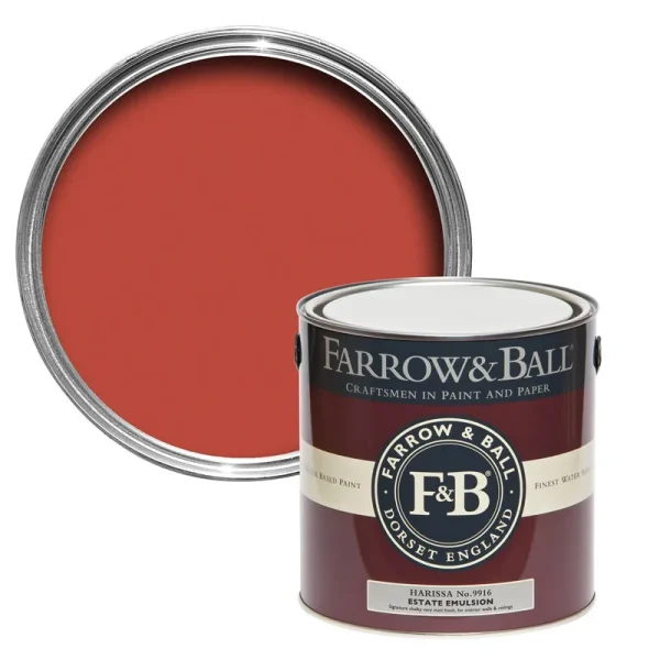 Vopsea rosie mata 2 la suta luciu pentru interior Farrow and Ball Estate Emulsion Harissa No. 9916 2.5 Litri