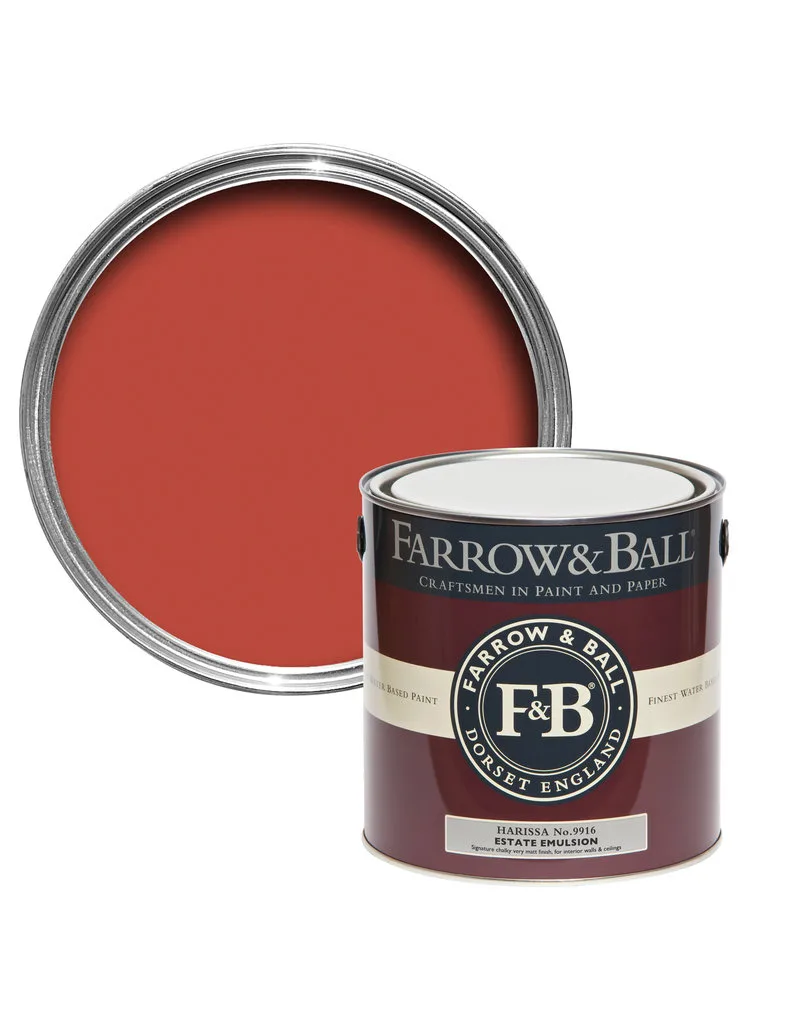 Vopsea rosie satinata 20 la suta luciu pentru interior Farrow and Ball Estate Eggshell Harissa No. 9916 2.5 Litri