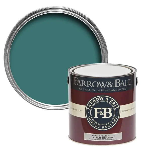 Vopsea verde mata 2 la suta luciu pentru interior Farrow and Ball Estate Emulsion Mere Green No. 219 2.5 Litri