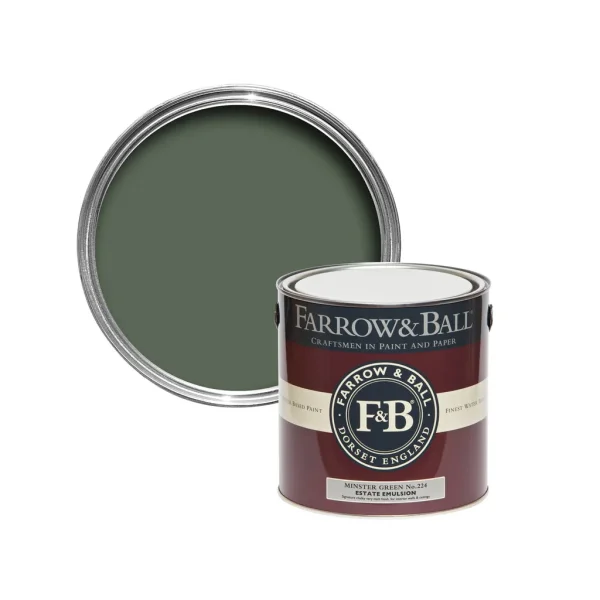 Vopsea verde mata 2 la suta luciu pentru interior Farrow and Ball Estate Emulsion Minster Green No. 224 2.5 Litri