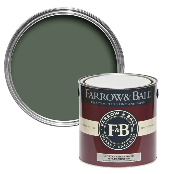 Vopsea verde mata 2 la suta luciu pentru interior Farrow and Ball Estate Emulsion Minster Green No. 224 2.5 Litri