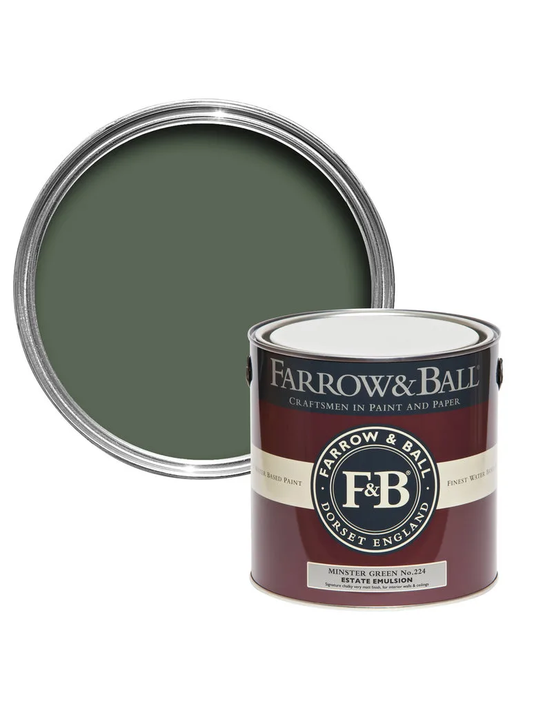 Vopsea verde mata 2 la suta luciu pentru interior Farrow and Ball Estate Emulsion Minster Green No. 224 5 Litri