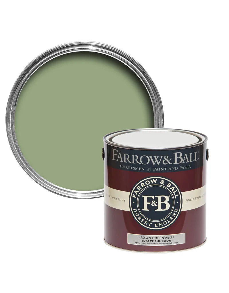 Vopsea verde mata 2 la suta luciu pentru interior Farrow and Ball Casein Distemper Saxon Green No. 80 5 Litri