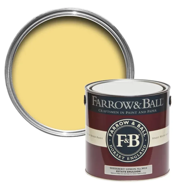 Vopsea galbena mata 2 la suta luciu pentru interior Farrow and Ball Estate Emulsion Sherbert Lemon No. 9914 2.5 Litri