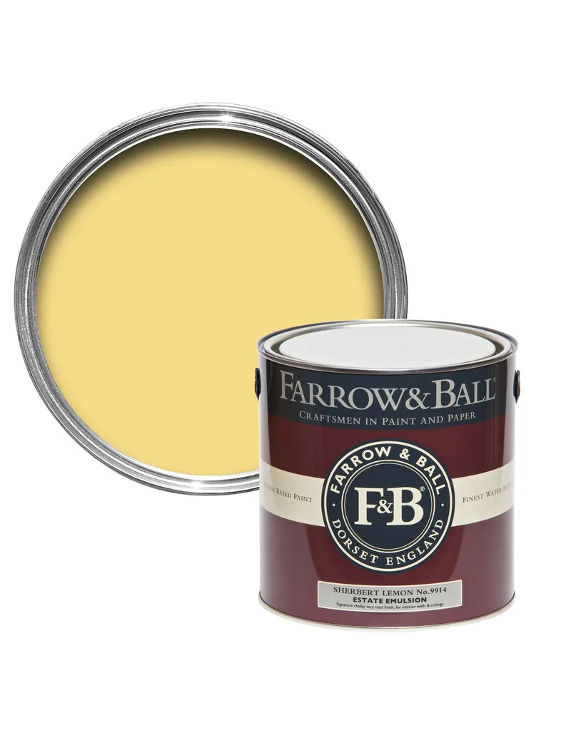 Vopsea galbena satinata 20 la suta luciu pentru interior Farrow and Ball Estate Eggshell Sherbert Lemon No. 9914 750 ml