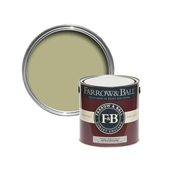 Vopsea verde mata 2 la suta luciu pentru interior Farrow and Ball Estate Emulsion Stone White No. 11 2.5 Litri