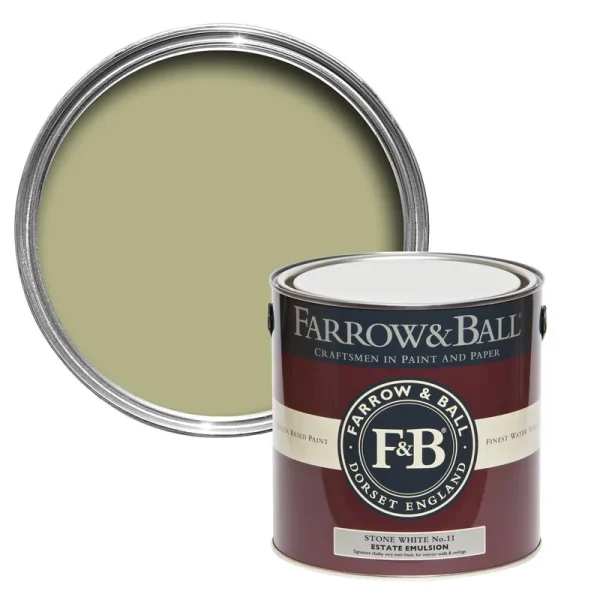 Vopsea verde mata 2 la suta luciu pentru interior Farrow and Ball Estate Emulsion Stone White No. 11 2.5 Litri