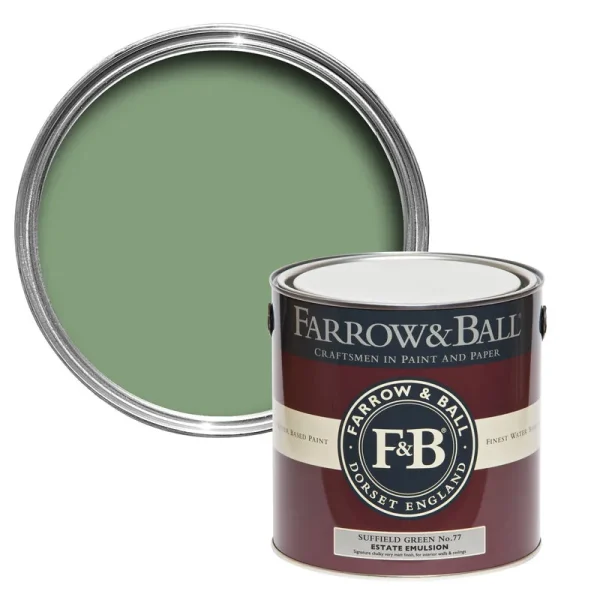 Vopsea verde mata 2 la suta luciu pentru interior Farrow and Ball Estate Emulsion Suffield Green No. 77 2.5 Litri