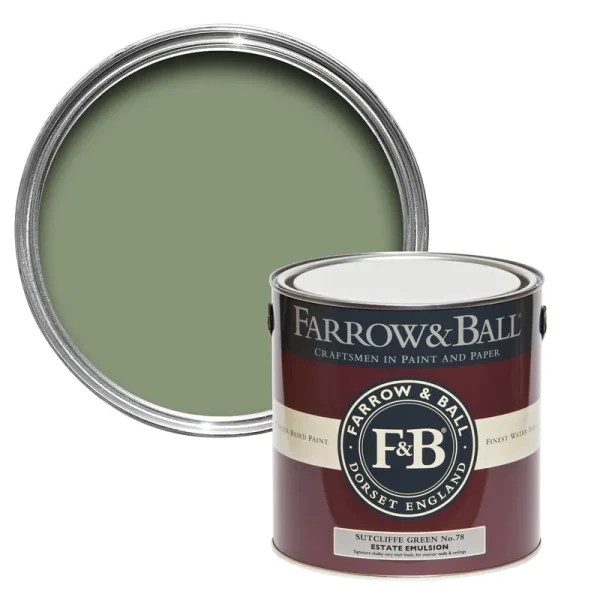 Vopsea verde mata 2 la suta luciu pentru interior Farrow and Ball Estate Emulsion Sutcliffe Green No. 78 2.5 Litri