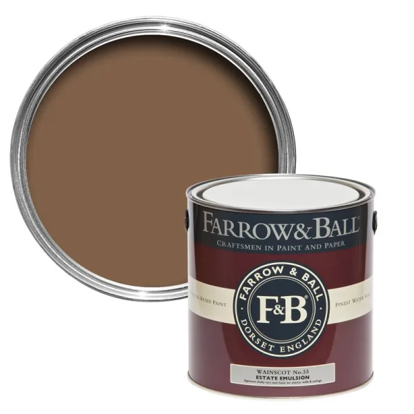 Vopsea maro mata 2 la suta luciu pentru interior Farrow and Ball Estate Emulsion Wainscot No. 55 2.5 Litri