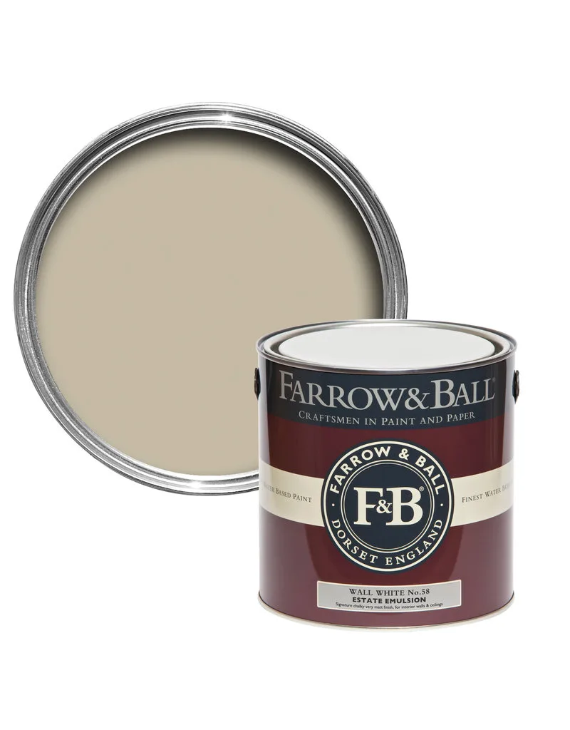 Vopsea gri lucioasa 95 la suta luciu pentru interior exterior Farrow and Ball Full Gloss Wall White No. 58 2.5 Litri