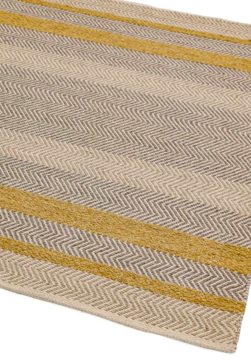 Covor din lana bumbac vascoza lucrat manual modern model geometric Fields Mustard 3 mm 160x230 cm FIEL160230MUST - imagine 3