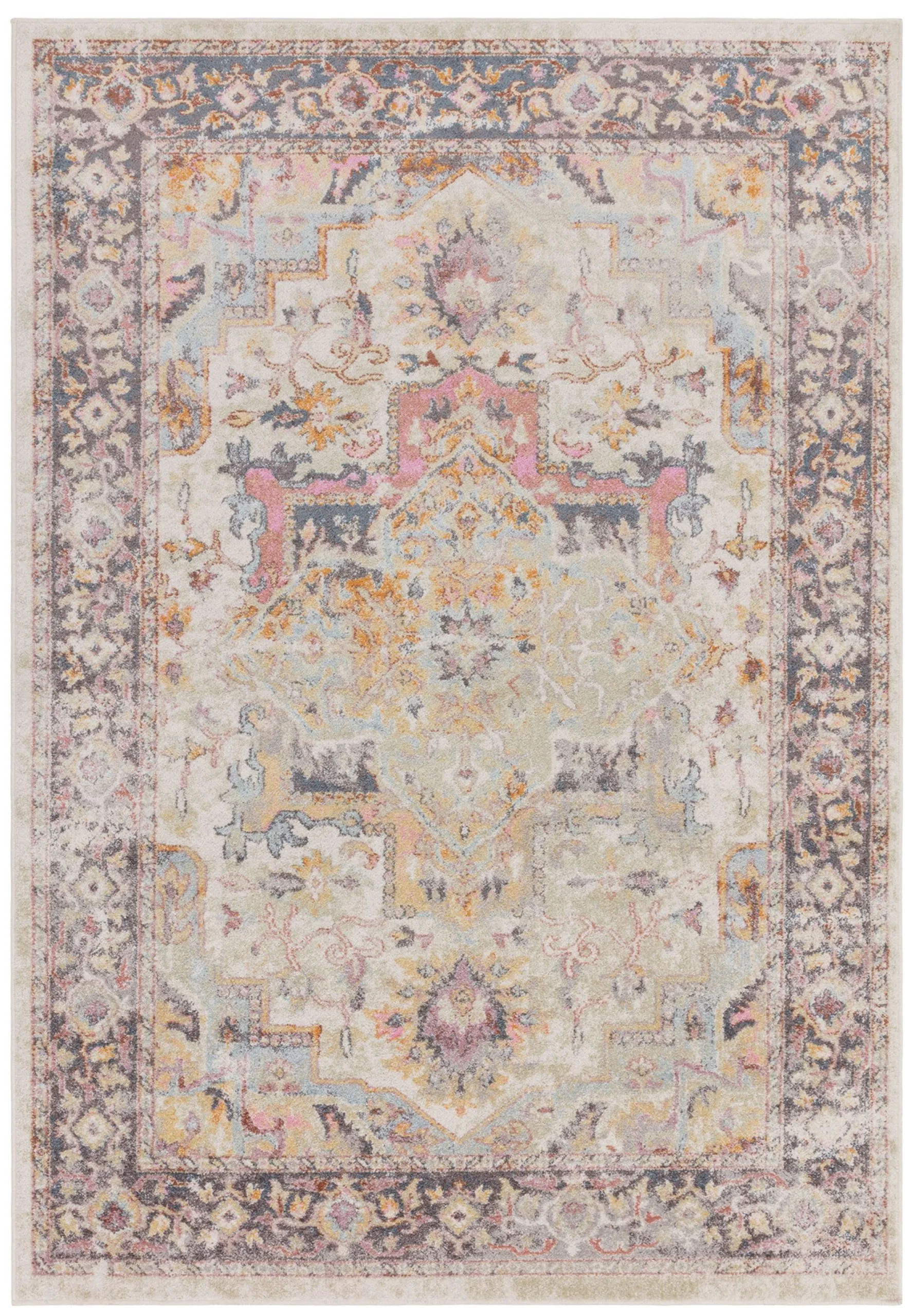 Covor floral traditional, bej, Flores Kira, tesut, 160×230 cm