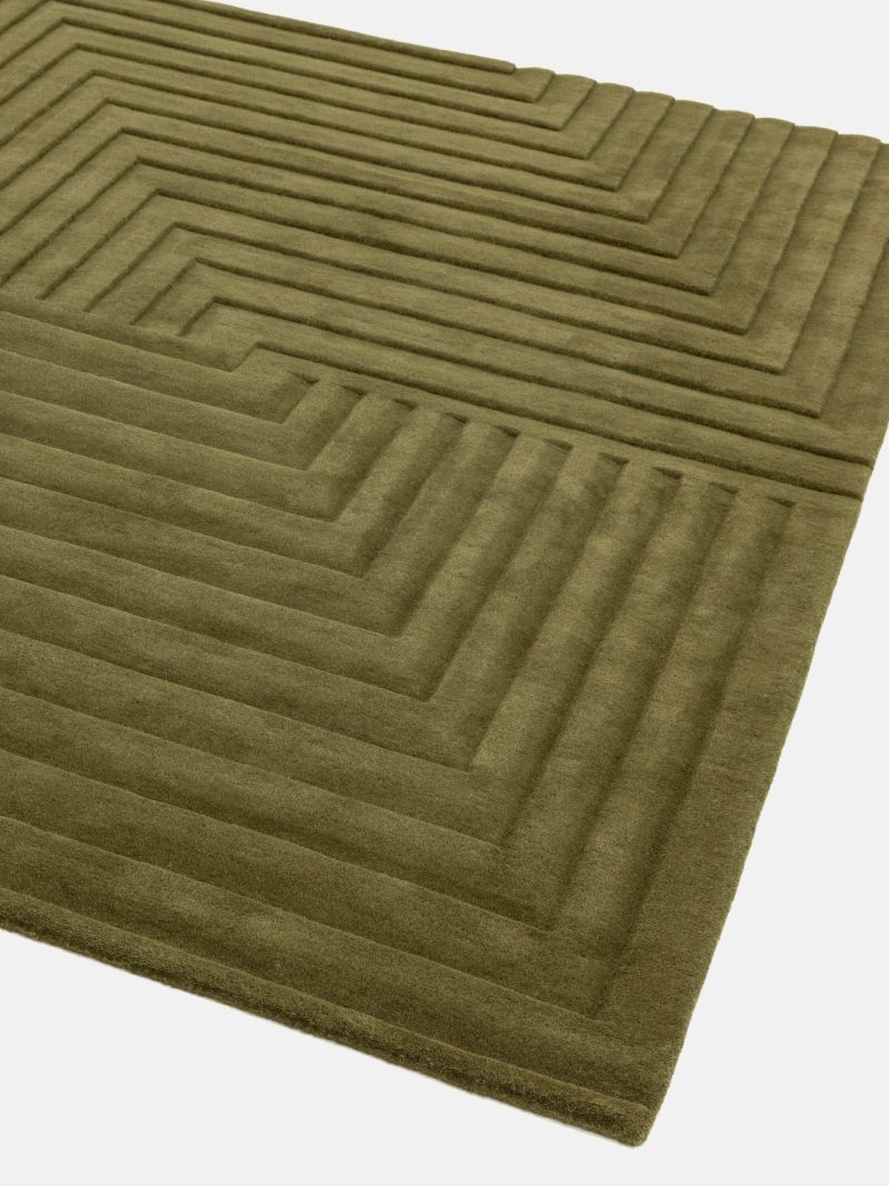 Covor verde din lana lucrat manual modern model geometric dungi Form Green 12-18 mm 200x290 cm FORM200290GREE - imagine 2