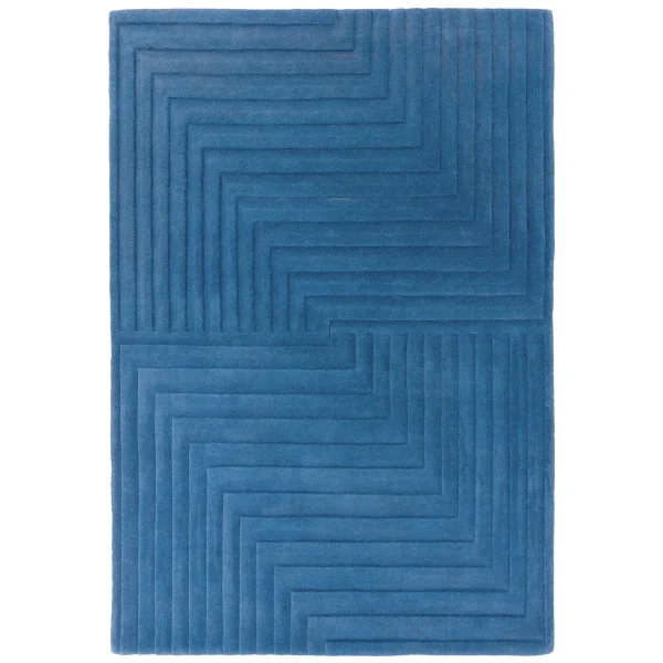 Covor albastru, lana naturala, geometric dungi, Form Blue 120x170