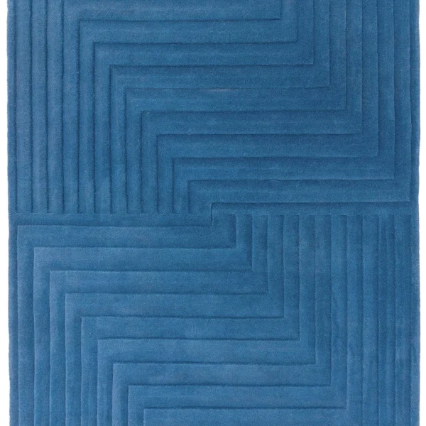 Covor albastru, lana naturala, geometric dungi, Form Blue 120x170