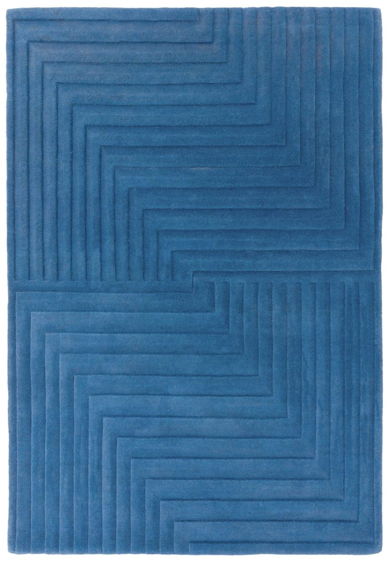 Covor albastru, lana naturala, geometric dungi, Form Blue 120x170