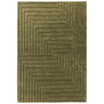 Covor verde din lana lucrat manual modern model geometric dungi Form Green 12-18 mm 120x170 cm FORM120170GREE
