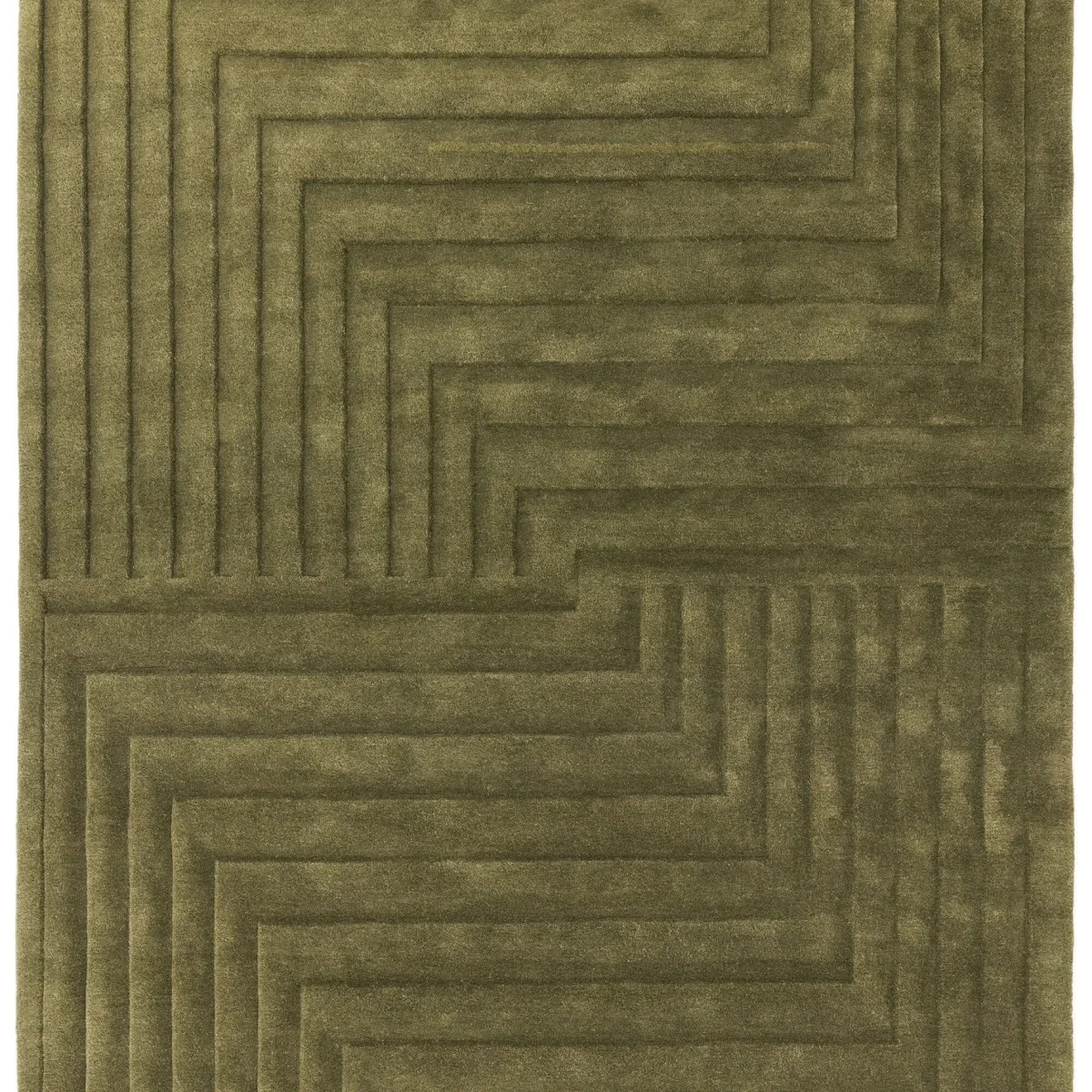 Covor verde din lana lucrat manual modern model geometric dungi Form Green 12-18 mm 120x170 cm FORM120170GREE