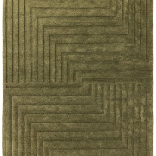 Covor verde din lana lucrat manual modern model geometric dungi Form Green 12-18 mm 120x170 cm FORM120170GREE