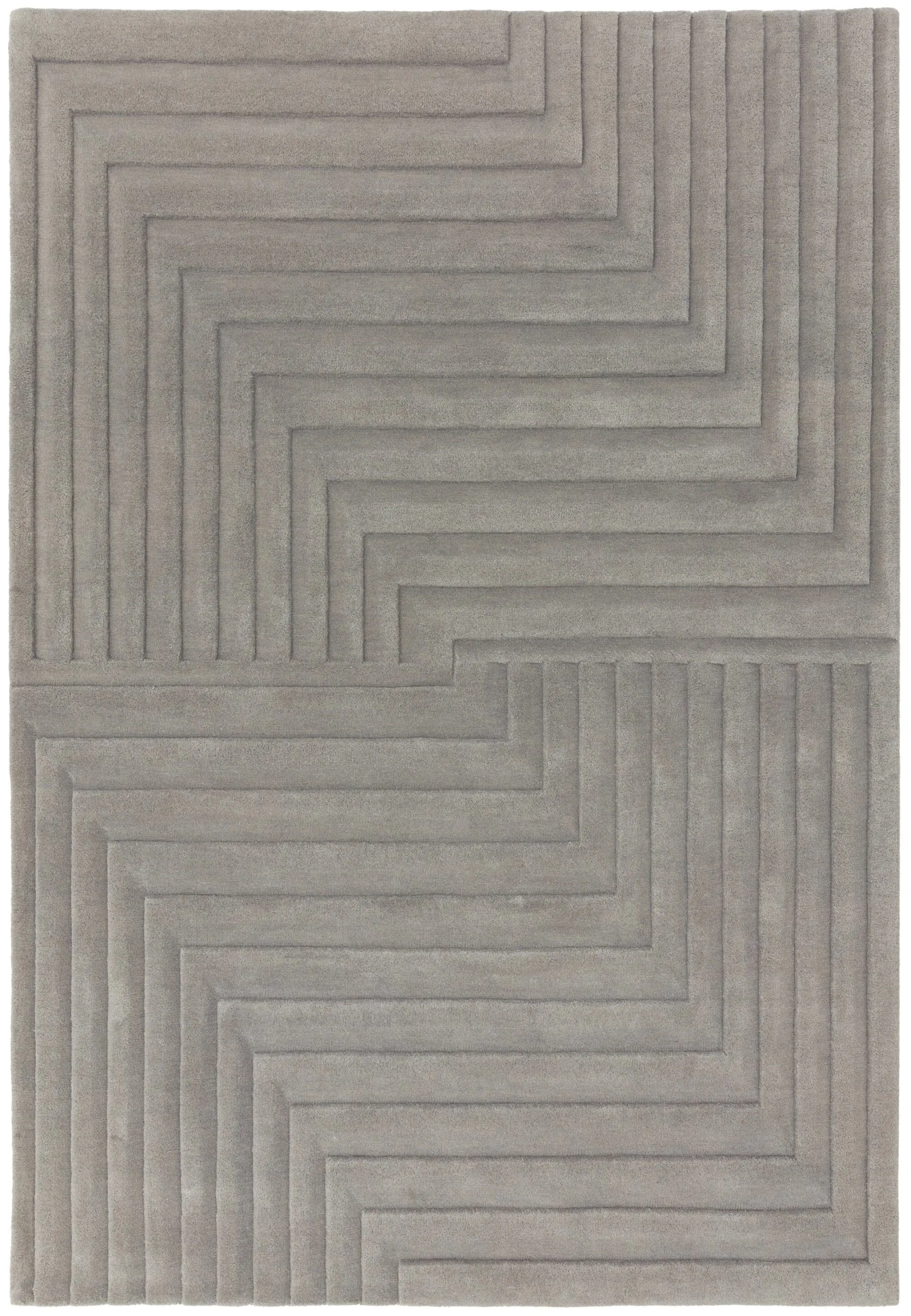 Covor argintiu din lana lucrat manual modern model geometric dungi Form Silver 12-18 mm 120×170 cm FORM120170SILV