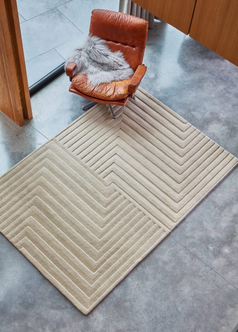 Covor natural din lana lucrat manual modern model geometric dungi Form Natural 12-18 mm 200x290 cm FORM200290NATU - imagine 2