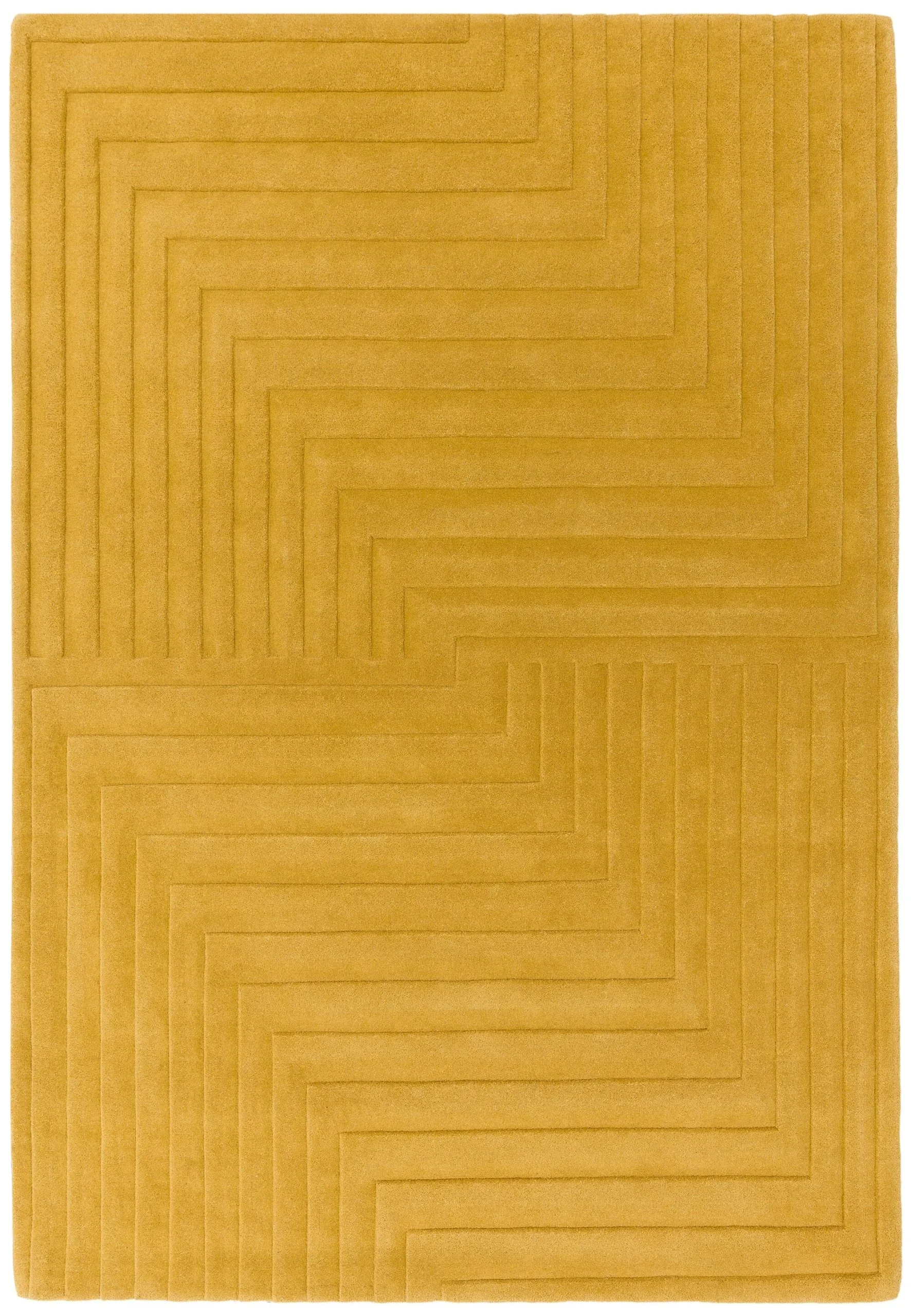 Covor ocru din lana lucrat manual modern model geometric dungi Form Ochre 12-18 mm 200×290 cm FORM200290OCHR