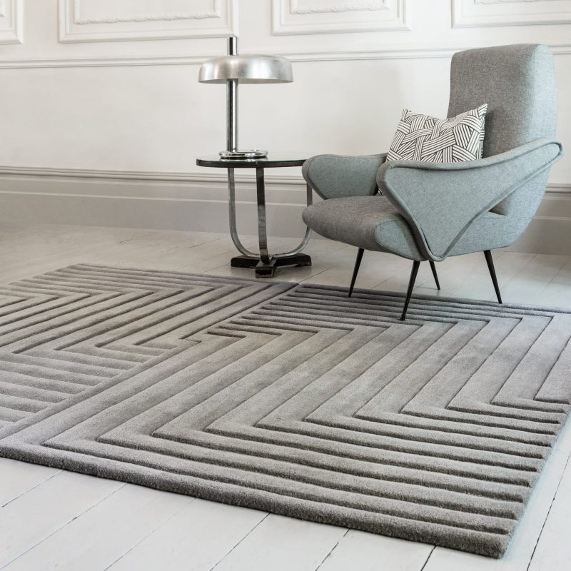Covor argintiu din lana lucrat manual modern model geometric dungi Form Silver 12-18 mm 160x230 cm FORM160230SILV - imagine 2