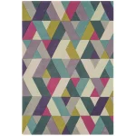 Covor din lana noua zeelanda lucrat manual modern model geometric Funk Chevron Blue Green 11 mm 120×170 cm FUNK1201700002