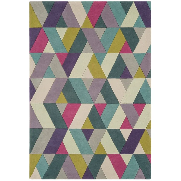 Covor albastru verde din lana noua zeelanda lucrat manual modern model geometric Funk Chevron Blue Green 11 mm 70x200 cm FUNK0702000002