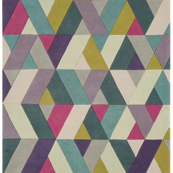 Covor albastru verde din lana noua zeelanda lucrat manual modern model geometric Funk Chevron Blue Green 11 mm 70x200 cm FUNK0702000002