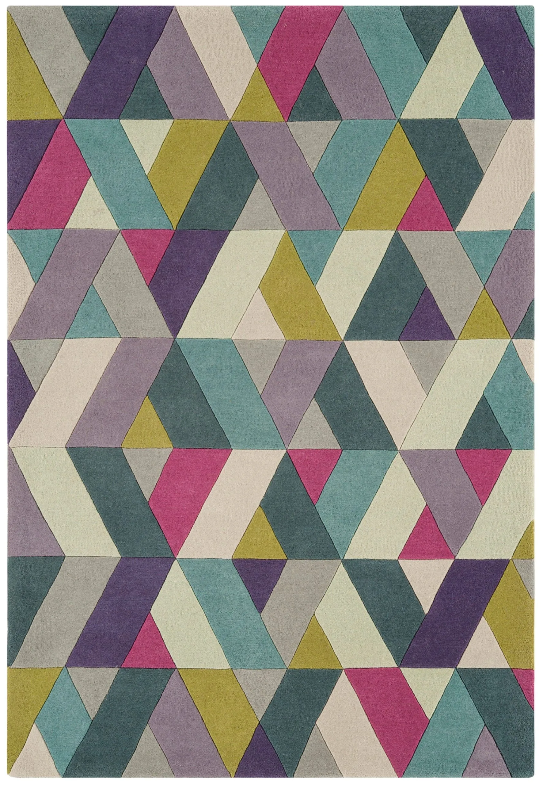 Covor albastru verde din lana noua zeelanda lucrat manual modern model geometric Funk Chevron Blue Green 11 mm 170×240 cm FUNK1702400002