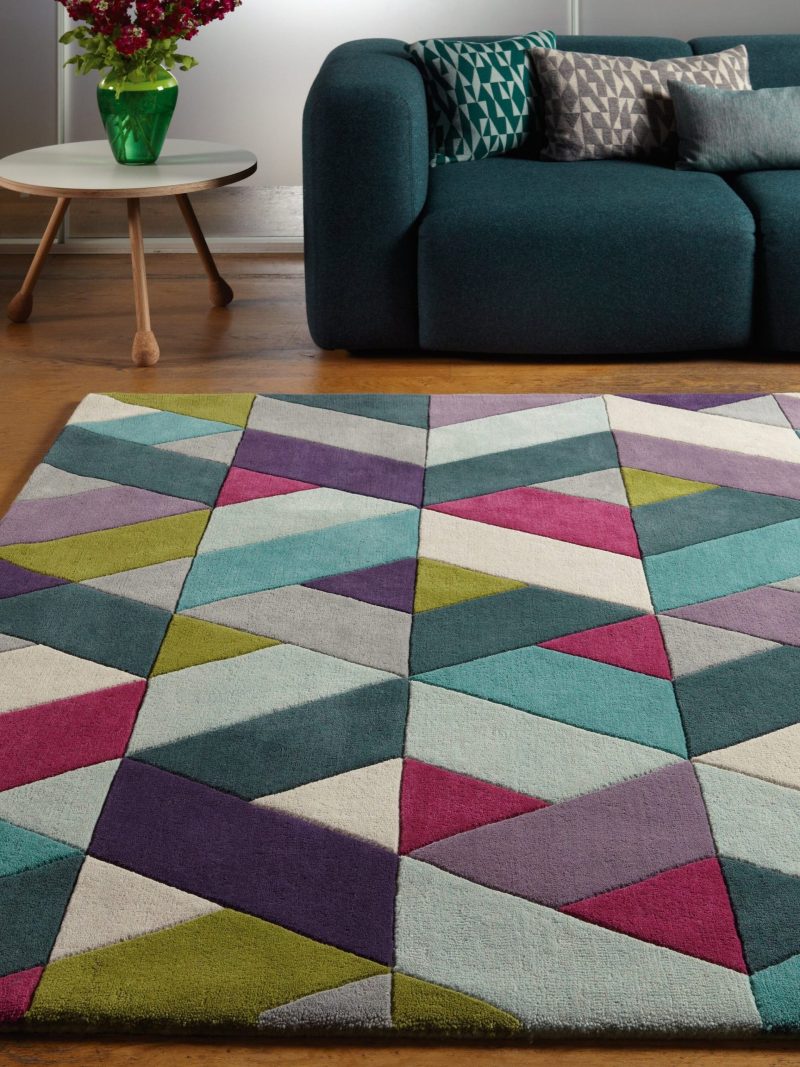 Covor albastru verde din lana noua zeelanda lucrat manual modern model geometric Funk Chevron Blue Green 11 mm 170x240 cm FUNK1702400002 - imagine 2