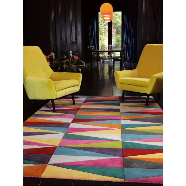 Covor din lana noua zeelanda lucrat manual modern model geometric Funk Triangles 11 mm 70x200 cm FUNK0702000008