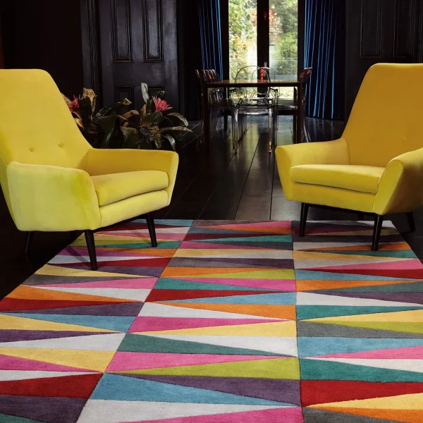 Covor din lana noua zeelanda lucrat manual modern model geometric Funk Triangles 11 mm 70x200 cm FUNK0702000008