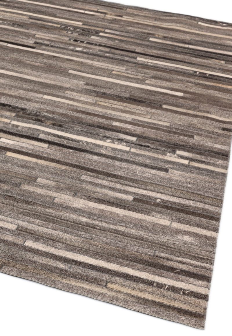 Covor pufos din piele lucrat manual modern model geometric Gaucho Dark Grey Stripe 3 mm 120x170 cm GAUC120170DGRE - imagine 2