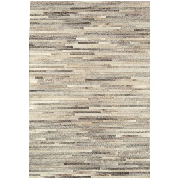 Covor pufos din piele lucrat manual modern model geometric Gaucho Light Grey Stripe 3 mm 160x230 cm GAUC160230LGRE