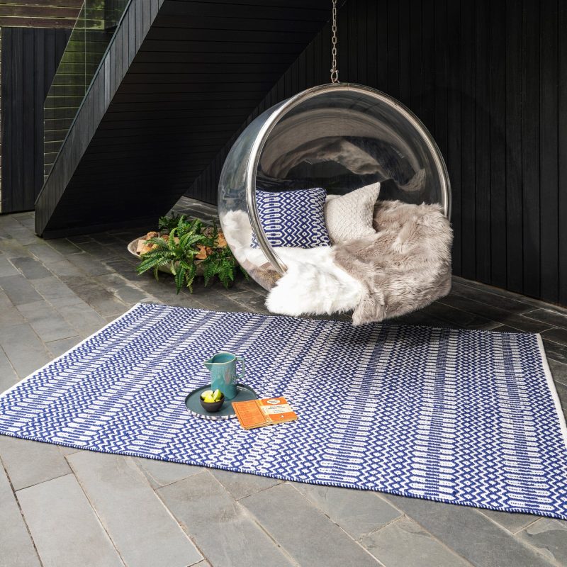 Covor albastru lucrat manual modern outdoor model geometric Halsey Blue 3 mm 66x240 cm HALS066240BLUE - imagine 2