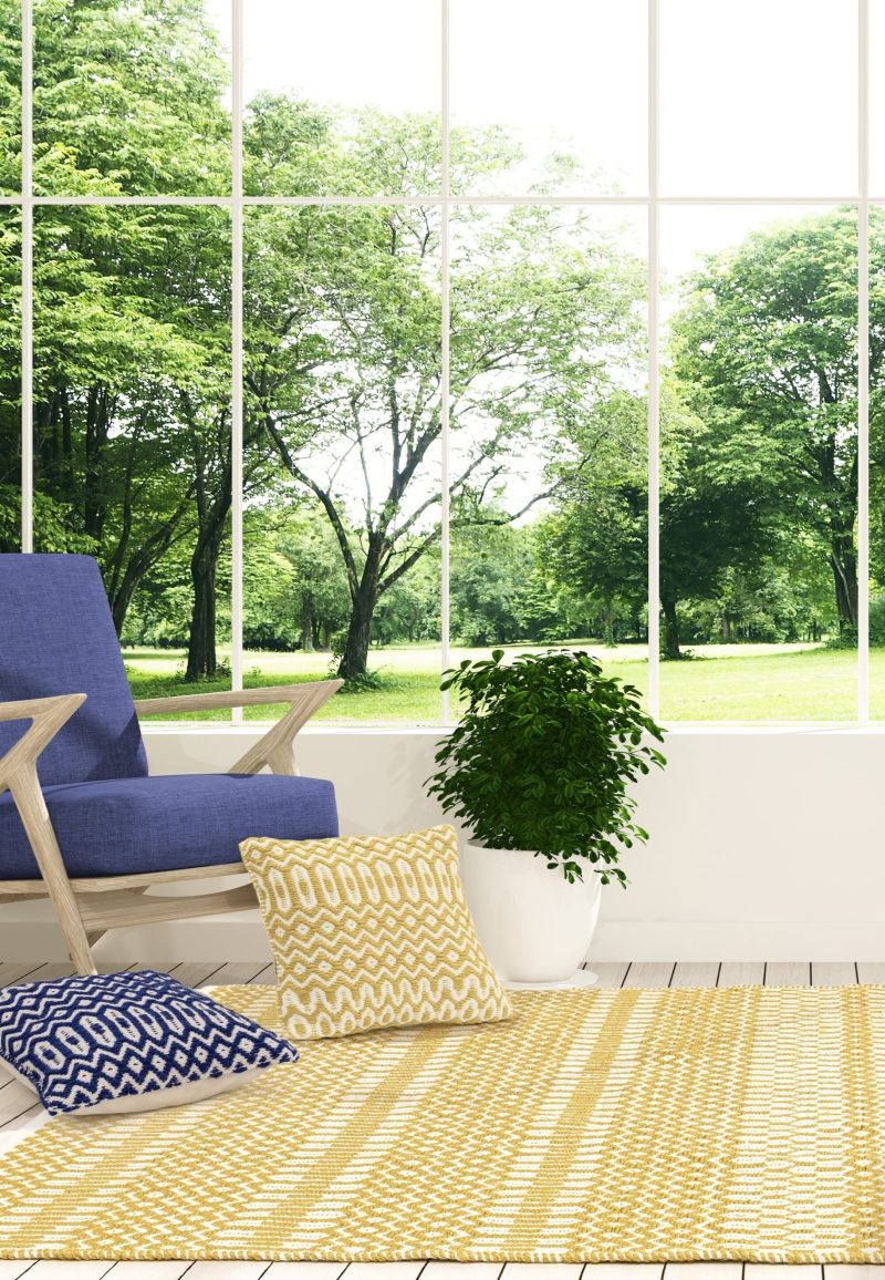 Covor mustar lucrat manual modern outdoor model geometric Halsey Mustard 3 mm 200x290 cm HALS200290MUST - imagine 2
