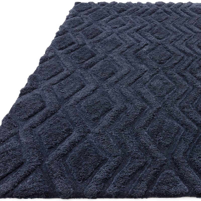 Covor pufos navy lucrat manual modern model geometric Harrison Navy 20-40 mm 120x170 cm HARR120170NAVY - imagine 3