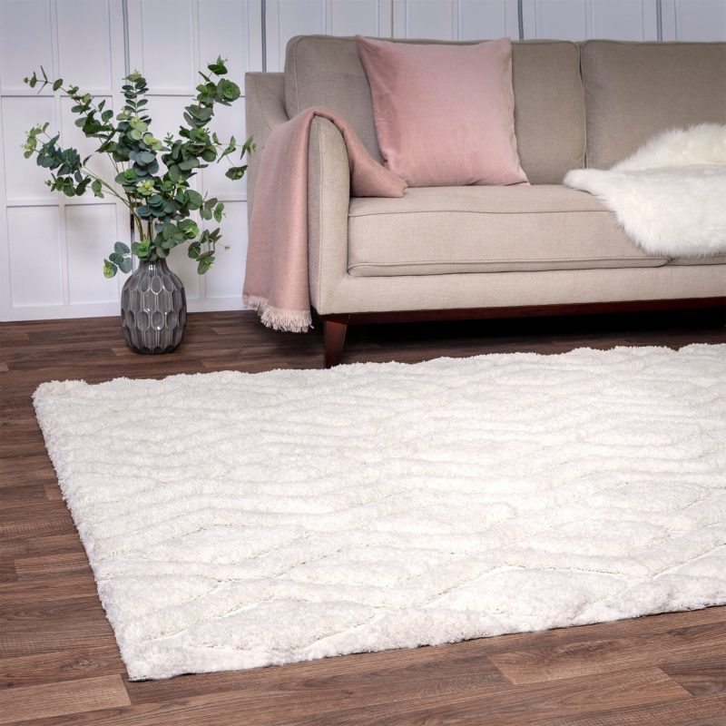 Covor pufos alb lucrat manual modern model geometric Harrison Off White 20-40 mm 200x290 cm HARR200290WHIT - imagine 2